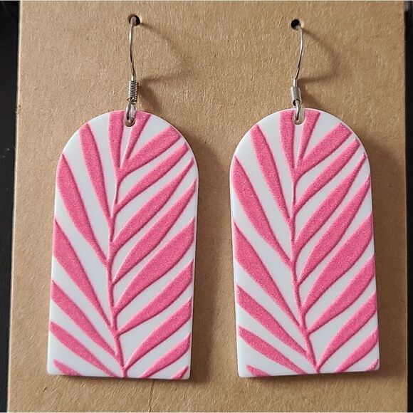 Abstract Plant Print Dangle Earrings on Surgical Steel Hooks - Picture 1 of 1